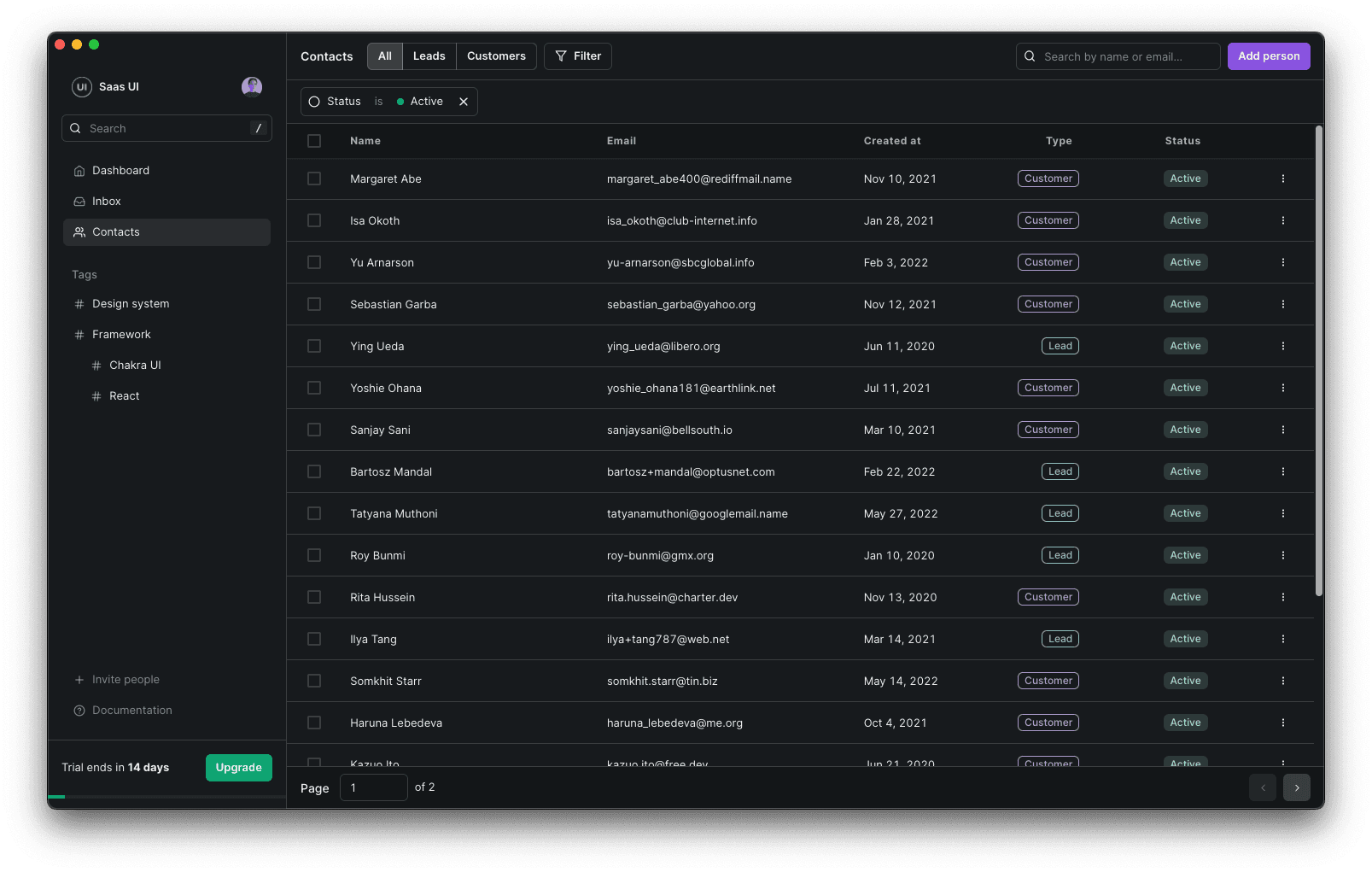 Captura de tela de uma Lista na Globalcode